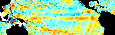 Image of a map showing the sea level deviation in the Pacific Ocean during the month of April 1997.  Please have someone assist you with this.