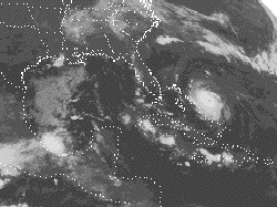 Image of a hurricane moving closer to the United States coast.