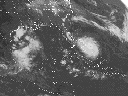 Image of a hurricane moving closer to the United States coast.