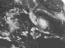 Image of a hurricane moving closer to the United States coast.